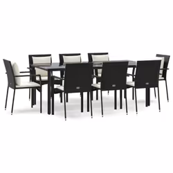 vidaXL Set da Pranzo da Giardino 9 pz con Cuscini Nero in Polyrattan - Vista aggiuntiva 2