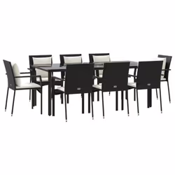 vidaXL Set da Pranzo da Giardino 9 pz con Cuscini Nero in Polyrattan - Vista aggiuntiva 3