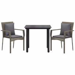 Set Salotto Giardino 3 pz con Cuscini Nero e Grigio Polyrattancod mxl 100412 - Vista aggiuntiva 3