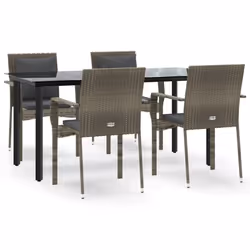 Set da Pranzo Giardino 5pz Nero e Grigio con Cuscini Polyrattancod mxl 124403 - Vista aggiuntiva 2