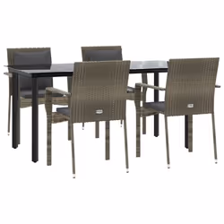 Set da Pranzo Giardino 5pz Nero e Grigio con Cuscini Polyrattancod mxl 124403 - Vista aggiuntiva 3
