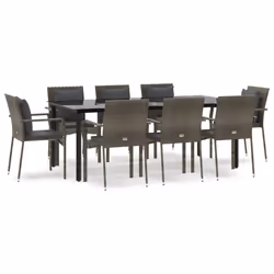 Set da Pranzo Giardino 9pz con Cuscini Nero e Grigio Polyrattancod mxl 100436 - Vista aggiuntiva 2