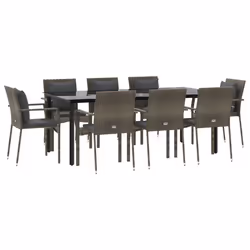 Set da Pranzo Giardino 9pz con Cuscini Nero e Grigio Polyrattancod mxl 100436 - Vista aggiuntiva 3