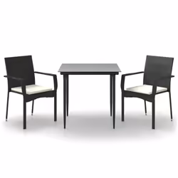 Set da Pranzo da Giardino 3 pz con Cuscini Nero in Polyrattancod mxl 76466 - Vista aggiuntiva 2