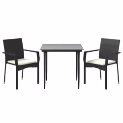 Set da Pranzo da Giardino 3 pz con Cuscini Nero in Polyrattancod mxl 76466 - Vista aggiuntiva 3