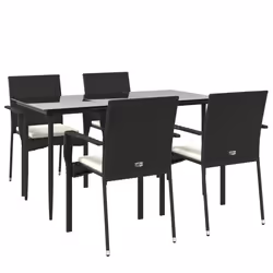 Set da Pranzo da Giardino 5 pz Nero con Cuscini in Polyrattancod mxl 124394 - Vista aggiuntiva 3
