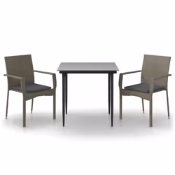 Set Salotto Giardino 3 pz con Cuscini Nero e Grigio Polyrattancod mxl 76481 - Vista aggiuntiva 2