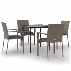 Set da Pranzo Giardino 5pz Nero e Grigio con Cuscini Polyrattancod mxl 100432 - Vista aggiuntiva 2
