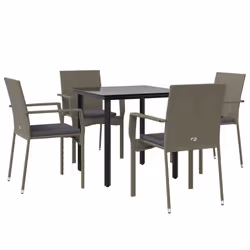 Set da Pranzo Giardino 5pz Nero e Grigio con Cuscini Polyrattancod mxl 100432 - Vista aggiuntiva 3