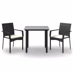 Set da Pranzo da Giardino 3 pz con Cuscini Nero in Polyrattancod mxl 76473 - Vista aggiuntiva 2