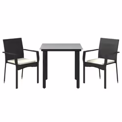 Set da Pranzo da Giardino 3 pz con Cuscini Nero in Polyrattancod mxl 76473 - Vista aggiuntiva 3