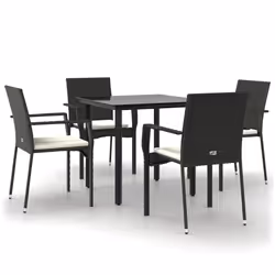 Set da Pranzo da Giardino 5 pz Nero con Cuscini in Polyrattancod mxl 100410 - Vista aggiuntiva 2