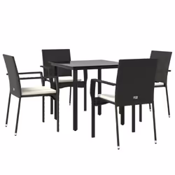 Set da Pranzo da Giardino 5 pz Nero con Cuscini in Polyrattancod mxl 100410 - Vista aggiuntiva 3