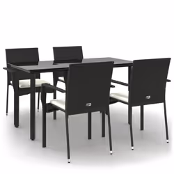 Set da Pranzo da Giardino 5 pz Nero con Cuscini in Polyrattancod mxl 76437 - Vista aggiuntiva 2