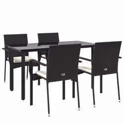 Set da Pranzo da Giardino 5 pz Nero con Cuscini in Polyrattancod mxl 76437 - Vista aggiuntiva 3