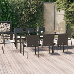 Set da Pranzo da Giardino 9 pz con Cuscini Nero in Polyrattan Vidaxl