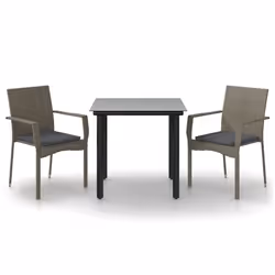 Set Salotto Giardino 3 pz con Cuscini Nero e Grigio Polyrattancod mxl 124388 - Vista aggiuntiva 2