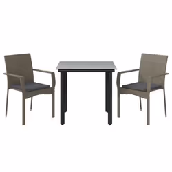 Set Salotto Giardino 3 pz con Cuscini Nero e Grigio Polyrattancod mxl 124388 - Vista aggiuntiva 3