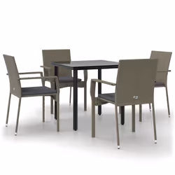 Set da Pranzo Giardino 5pz Nero e Grigio con Cuscini Polyrattancod mxl 76472 - Vista aggiuntiva 2