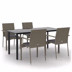Set da Pranzo Giardino 5pz Nero e Grigio con Cuscini Polyrattancod mxl 124393 - Vista aggiuntiva 2