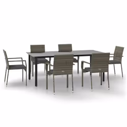 vidaXL Set da Pranzo Giardino 7pz Nero e Grigio con Cuscini Polyrattan - Vista aggiuntiva 2