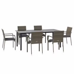 vidaXL Set da Pranzo Giardino 7pz Nero e Grigio con Cuscini Polyrattan - Vista aggiuntiva 3