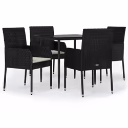 Set da Pranzo da Giardino 5 pz Nero con Cuscini in Polyrattancod mxl 76468 - Vista aggiuntiva 2