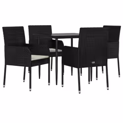 Set da Pranzo da Giardino 5 pz Nero con Cuscini in Polyrattancod mxl 76468 - Vista aggiuntiva 3