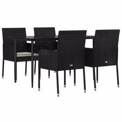 Set da Pranzo da Giardino 5 pz Nero con Cuscini in Polyrattancod mxl 100433 - Vista aggiuntiva 3