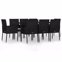 Set da Pranzo da Giardino 9 pz con Cuscini Nero in Polyrattancod mxl 76479 - Vista aggiuntiva 2