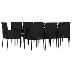 Set da Pranzo da Giardino 9 pz con Cuscini Nero in Polyrattancod mxl 76479 - Vista aggiuntiva 3