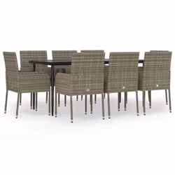 Set da Pranzo Giardino 9pz con Cuscini Nero e Grigio Polyrattancod mxl 69362 - Vista aggiuntiva 2
