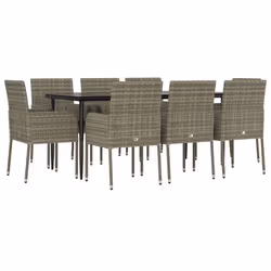 Set da Pranzo Giardino 9pz con Cuscini Nero e Grigio Polyrattancod mxl 69362 - Vista aggiuntiva 3