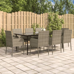 Vidaxl - Set da Pranzo Giardino 9pz con Cuscini Nero e Grigio Polyrattan