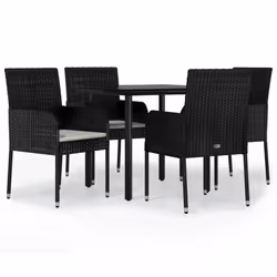 Set da Pranzo da Giardino 5 pz Nero con Cuscini in Polyrattancod mxl 124386 - Vista aggiuntiva 2