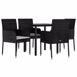 Set da Pranzo da Giardino 5 pz Nero con Cuscini in Polyrattancod mxl 124386 - Vista aggiuntiva 3