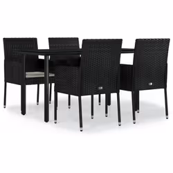 vidaXL Set da Pranzo da Giardino 5 pz Nero con Cuscini in Polyrattan - Vista aggiuntiva 2
