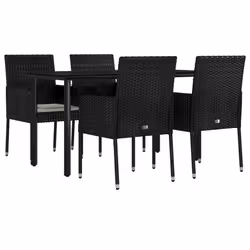 vidaXL Set da Pranzo da Giardino 5 pz Nero con Cuscini in Polyrattan - Vista aggiuntiva 3