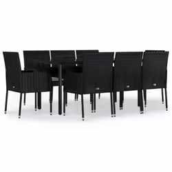 Set da Pranzo da Giardino 9 pz con Cuscini Nero in Polyrattancod mxl 101161 - Vista aggiuntiva 2