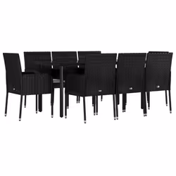 Set da Pranzo da Giardino 9 pz con Cuscini Nero in Polyrattancod mxl 101161 - Vista aggiuntiva 3