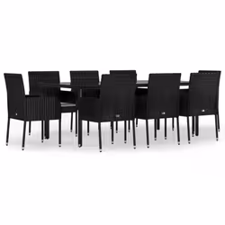 Set da Pranzo da Giardino 9 pz con Cuscini Nero in Polyrattancod mxl 76448 - Vista aggiuntiva 2