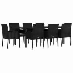 Set da Pranzo da Giardino 9 pz con Cuscini Nero in Polyrattancod mxl 76448 - Vista aggiuntiva 3