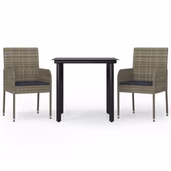 Set Salotto Giardino 3 pz con Cuscini Nero e Grigio Polyrattancod mxl 124401 - Vista aggiuntiva 2