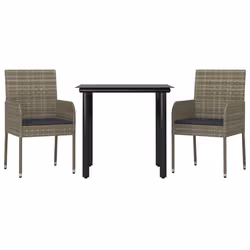 Set Salotto Giardino 3 pz con Cuscini Nero e Grigio Polyrattancod mxl 124401 - Vista aggiuntiva 3