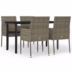 Set da Pranzo Giardino 5pz Nero e Grigio con Cuscini Polyrattancod mxl 124362 - Vista aggiuntiva 2