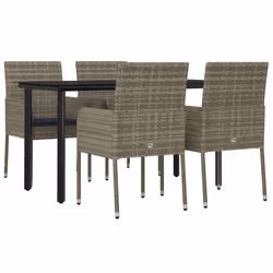 Set da Pranzo Giardino 5pz Nero e Grigio con Cuscini Polyrattancod mxl 124362 - Vista aggiuntiva 3