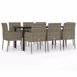 Set da Pranzo Giardino 9pz con Cuscini Nero e Grigio Polyrattancod mxl 100438 - Vista aggiuntiva 2