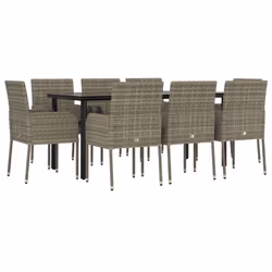 Set da Pranzo Giardino 9pz con Cuscini Nero e Grigio Polyrattancod mxl 100438 - Vista aggiuntiva 3