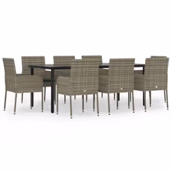 Set da Pranzo Giardino 9pz con Cuscini Nero e Grigio Polyrattancod mxl 76444 - Vista aggiuntiva 2