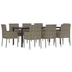Set da Pranzo Giardino 9pz con Cuscini Nero e Grigio Polyrattancod mxl 76444 - Vista aggiuntiva 3